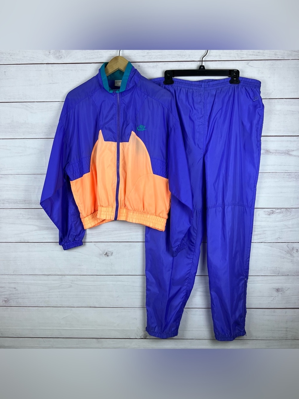 Vintage 80s Nike Tracksuit Matching Pants & Jacket Windbreaker Suit Womens Sz L